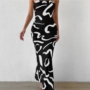 Elegant Black and White Strapless Dress